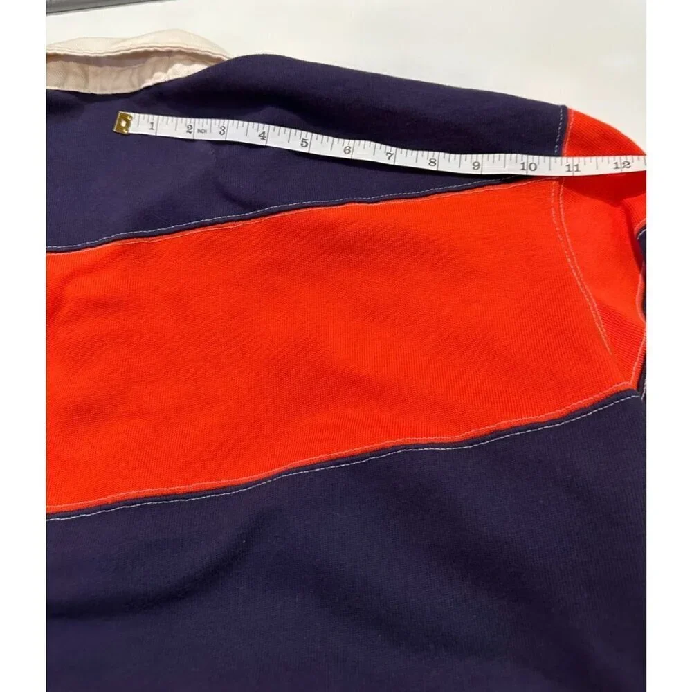 Vintage 1994 Polo Ralph Lauren Rugby Shirt Mens XL Orange Navy Stripe